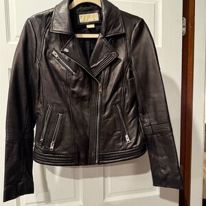 Michael Kors Black Leather Asymmetrical Zip Moto Jacket